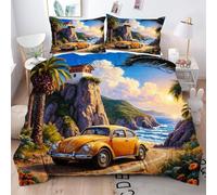 ZZXHG King Size Bedding Sets Seaside Car Adult, Microfiber Kingsize Duvet Cover Sets Adults with Zipper Closure, Quilt Covers with 2 Pillowcases 50x75cm - 220x230 cm_A17518