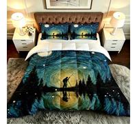 ZZXHG King Size Down Alternative Duvet Set Green Starry Sky for Boy-A358