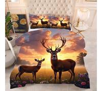ZZXHG Single Duvet Brown Animal Deer, All Year Round Single Quilt for Cozy Nights, Machine Washable Reversible Comforter with 2 Pillowcases - 135x200 cm