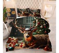 ZZXHG Single Duvet Brown Moose, All Year Round Single Quilt for Cozy Nights, Machine Washable Reversible Comforter with 2 Pillowcases - 135x200 cm