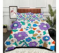 ZZXHG Single Duvet Colourful Floral Print, All Year Round Single Quilt for Cozy Nights, Machine Washable Reversible Comforter with 2 Pillowcases - 135x200 cm_A7274