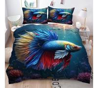 ZZXHG Single Duvet Cover Set Colourful Goldfish, Soft Microfiber Bedding Single Bed Set for Boys Girls, Easy Care Reversible Quilt Covers with Zipper + 2 Pillowcases 50x75cm - 135x200 cm*-15