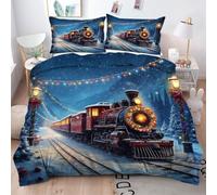 ZZXHG Single Duvet Cover Set Red Christmas Train, Soft Microfiber Bedding Single Bed Set for Boys Girls, Easy Care Reversible Quilt Covers with Zipper + 2 Pillowcases 50x75cm - 135x200 cm .xx