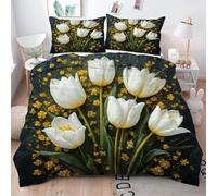 ZZXHG Single Duvet Cover Set White Bluebell, Soft Microfiber Bedding Single Bed Set for Boys Girls, Easy Care Reversible Quilt Covers with Zipper + 2 Pillowcases 50x75cm - 135x200 cm