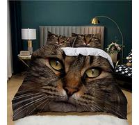 ZZXHG Single Duvet Cover Set Yellow Tabby Cat, Soft Microfiber Bedding Single Bed Set for Boys Girls, Easy Care Reversible Quilt Covers with Zipper + 2 Pillowcases 50x75cm - 135x200 cm