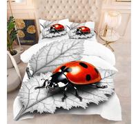 ZZXHG Single Duvet Red Ladybird, All Year Round Single Quilt for Cozy Nights, Machine Washable Reversible Comforter with 2 Pillowcases - 135x200 cm