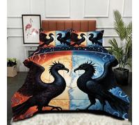 ZZXHG Super King Duvet All Season Breathable | Black Phoenix For Adults, Reversible Machine Washable Comforter with 2 Pillowcases (50x75cm), Hypoallergenic Microfiber Quilt for Bedroom, Hotel_A2520