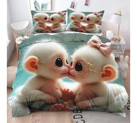 ZZXHG Super King Duvet Cover Set White Monkey, Reversible Superking Bedding Set with Zipper Closure + 2 Pillowcases 50x75cm, Soft Microfiber Quilt Covers for Home Decor - 260x220cm