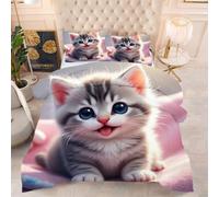 ZZXHG Super King Duvet Set Grey Animal Cat, All Seasons Combi Double Quilt for All Year Round Comfort, Quilt Lightweight and Warm All Season 260x220 cm