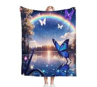 ZZXHG Throw Blanket Double Size Blue Rainbow Butterfly, Flannel Blankets for Adult Kids, Soft Cozy Plush Fluffy Sofa Throws for Bed Bedspread Travel Couch, 60x80 Inch_A13733