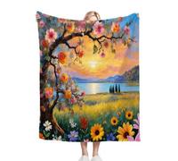 ZZXHG Throw Blanket Double Size Coloured Flowers, Flannel Blankets for Adult Kids, Soft Cozy Plush Fluffy Sofa Throws for Bed Bedspread Travel Couch, 60x80 Inch_J1601