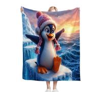 ZZXHG Throw Blankets Single Size 130x150 Black Cartoon Penguin, Soft Microfiber Flannel Fleece Thick Blanket for Boys Girls, Fluffy Weighted Blanket for Bed Sofa Couch, 50x60 Inch
