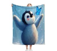 ZZXHG Throw Blankets Single Size 130x150 White Penguin, Soft Microfiber Flannel Fleece Thick Blanket for Boys Girls, Fluffy Weighted Blanket for Bed Sofa Couch, 50x60 Inch