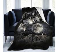 ZZXHG Weighted Blanket Throw for Adults Black Animal Wolf Plush Flannel Blanket for Bed King Size, Soft Reversible Microfiber Fluffy Fleece Blankets Large For Couch Car Sofa, 220x240 cm