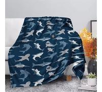 ZZXHG Weighted Blanket Throw for Adults Blue Cartoon Shark Plush Flannel Blanket for Bed King Size, Soft Reversible Microfiber Fluffy Fleece Blankets Large For Couch Car Sofa, 220x240 cm