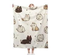 ZZXHG Weighted Blanket Throw for Adults White Cartoon Cat, Plush Flannel Blanket for Bed King Size, Soft Reversible Microfiber Fluffy Fleece Blankets Large for Couch Car Sofa, 220x240 cm