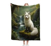 ZZXHG Weighted Blanket Throw for Adults White Fox, Plush Flannel Blanket for Bed King Size, Soft Reversible Microfiber Fluffy Fleece Blankets Large for Couch Car Sofa, 220x240 cm