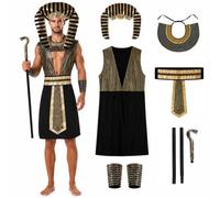 ZZXIAOJIE 6PCS Egyptian Pharaoh Costume Men Ancient Egyptian King Costume with Full Accessories Halloween Cosplay Outfit