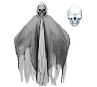 ZZXIAOJIE Adult Scary Ghost Costume with Skull Mask 2 Pcs Grim Reaper Hooded Cloak Robe for Halloween Carnival Fancy Dress Cosplay Props