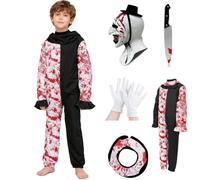 ZZXIAOJIE Art Clown Costume Terrifying Mask Kids Halloween Cosplay Props