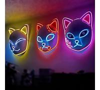 ZZXIAOJIE Demon LED Mask Slayers Costume Props Japanese Anime Plastic Fox Face Cosplay Glowing Masks for Adult Masquerade