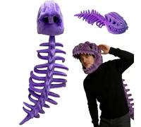 ZZXIAOJIE Dinosaur Skeleton Costume Realistic Dino Plush Skeleton Mask Spine 3D Spinosaurus Plush Dino Costume Adult (Purple, 80cm)