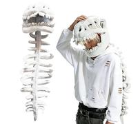 ZZXIAOJIE Dinosaur Skeleton Costume Realistic Dino Plush Skeleton Mask Spine 3D Spinosaurus Plush Dino Costume Adult (White, 80cm)