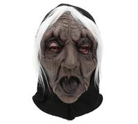 ZZXIAOJIE Halloween Scary Witch Mask Realistic Wrinkle Old Lady Mask with Hair Headscarf Masquerade Carnival Costume Cosplay Props