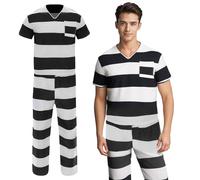 ZZXIAOJIE Mens Prisoner Costume Prison Jumpsuit Striped Adult Inmate Outfit for Cosplay and Halloween