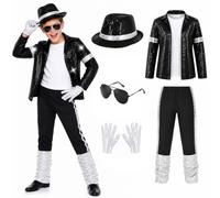 ZZXIAOJIE Pop Star Costume Kids 80s Rocker Musician Outfit Disco Halloween | Sequined jackets, pants, hats, gloves, 80s disco outfits, Halloween costumes, singer stage costumes, carnival cosplay props