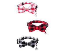 Zzxlw Cat Collar with Bell and Safety Clasp, Pack of 3, Adjustable, 20-32 cm, Bow Tie Plaid Cat Collars, Dark Green and Red, for Puppies, Small Dogs and Cats, for Outdoor and Indoor Use