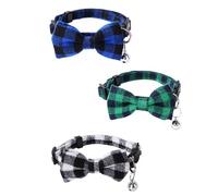 Zzxlw Cat Collar with Bell and Safety Clasp, Pack of 3, Adjustable, 20-32 cm, Bow Tie Plaid Cat Collars, Dark Green and Red, for Puppies, Small Dogs and Cats, for Outdoor and Indoor Use