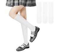 Zzxlw Girls' Knee High Socks White Black Kids Boys School Sports Cotton Plain Children's Solid Soft and Versatile Long Socks for 4-8 Years M Party Daily Wear 34cm