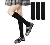 Zzxlw Girls' Knee High Socks White Black Kids Boys School Sports Cotton Plain Children's Solid Soft and Versatile Long Socks for 9-12 Years L Party Daily Wear 42cm