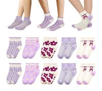 Zzxlw Girls Socks Toddler Kids 10 Pair Frilly Crew School Breathable Sweating Violet Flowers Points Sweet Cartoon Colorful Children Suitable for Princess Roll-up Socks S 3-5 Years