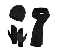 Zzxlw Men Winter Scarf Beanie Gloves with Touch Screen Set Black Scarf | Women Knit Beanie Hat Fleece Lined Thick Warm Long Neck Scarves