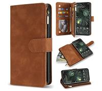 ZZXX for Google Pixel 7 Case Wallet with RFID Blocking Card Slot Premium Soft PU Leather Zipper Flip Folio Wallet with Wrist Strap Kickstand Protective for Google 7(Brown 6.3 Inch)