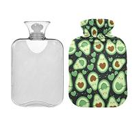 ZZXXB Avocado Love Heart Hot Cold Water Bottle with Fleece Cover 2 Liter PVC Hot Water Bag for Neck, Shoulder Pain, Hand Feet Warmer and Hot Compress and Cold Therapy