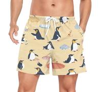 ZZXXB Beach Penguins Men's Swim Trunks with Liner Quick Dry Beach Shorts Swimwear Bathing Suit XL Yellow