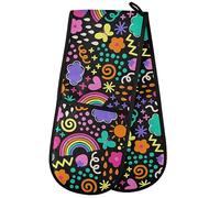 ZZXXB Cartoon Rainbow Butterfly Double Oven Mitt Heat Resistant Non-Slip Kitchen Gloves Extra Long 7" x 35" for Cooking Baking Barbecue Grilling