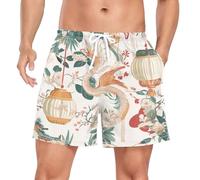 ZZXXB Chinese Dragon Floral Men's Swim Trunks with Liner Quick Dry Beach Shorts Swimwear Bathing Suit S White