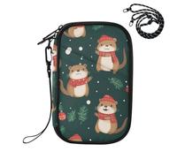 ZZXXB Christmas Otter Spruce Passport Holder for Travel Essentials | Rfid Blocking Passport Cover Wallet for Women Men with Card Slots, ID Window, Zipper Pocket, Detachable Wrist Strap