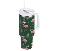 ZZXXB Christmas Tree Flamingo Insulated Stainless Steel Water Bottle with Handle and Straw Lid Double Walled Travel Mug 30 oz