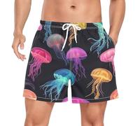 ZZXXB Colorful Jellyfish Men's Swim Trunks with Liner Quick Dry Beach Shorts Swimwear Bathing Suit S Black