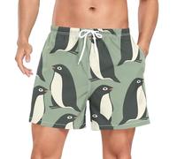 ZZXXB Cute Penguin Men's Swim Trunks with Liner Quick Dry Beach Shorts Swimwear Bathing Suit XL Green