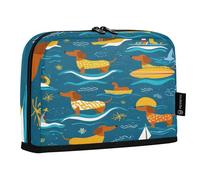 ZZXXB Dachshund and Ships Pencil Case Compartment Stand up Pen Pouch with Zipper for Boys Girls Students