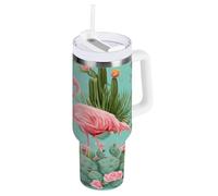 ZZXXB Flamingo Cactus Flower Insulated Stainless Steel Water Bottle with Handle and Straw Lid Double Walled Travel Mug 30 oz