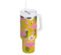 ZZXXB Flamingo Hibiscus Florals Insulated Stainless Steel Water Bottle with Handle and Straw Lid Double Walled Travel Mug 30 oz