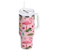 ZZXXB Flamingo Holly Leaves Insulated Stainless Steel Water Bottle with Handle and Straw Lid Double Walled Travel Mug 30 oz
