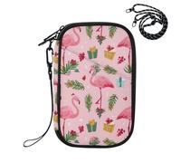 ZZXXB Flamingo Holly Leaves Passport Holder for Travel Essentials | Rfid Blocking Passport Cover Wallet for Women Men with Card Slots, ID Window, Zipper Pocket, Detachable Wrist Strap